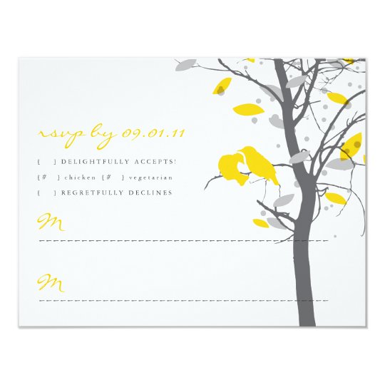 Yellow Love Birds in Tree RSVP - 2 sided Card