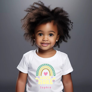 Yellow Love more rainbow,flowers,heart, pink name Baby T-Shirt