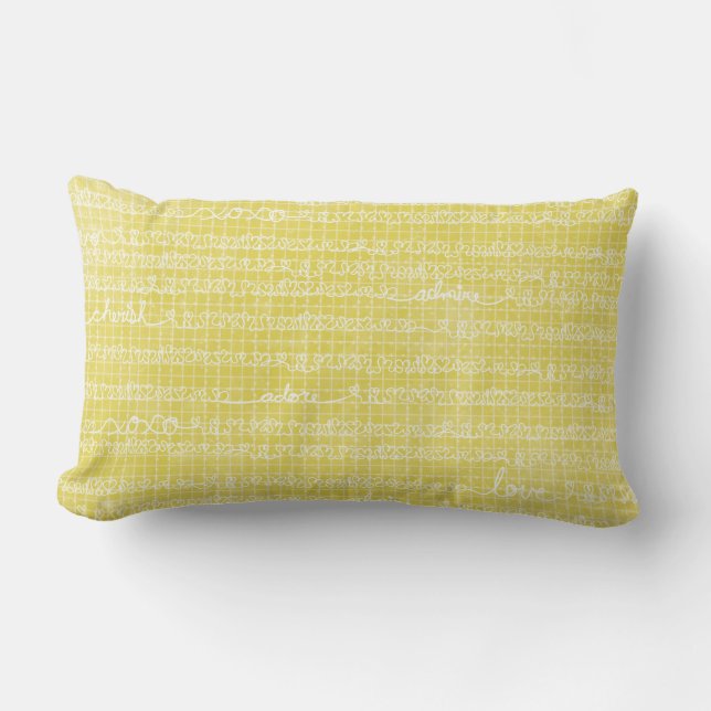 Yellow Love Words Lumbar Throw Pillow (Front)