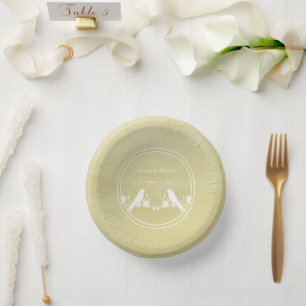 Yellow Lovebird Floral Wedding Paper Bowls Plate