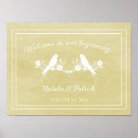 Yellow Lovebird Floral Wedding Poster