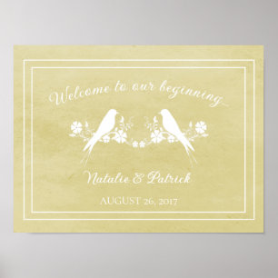 Yellow Lovebird Floral Wedding Poster