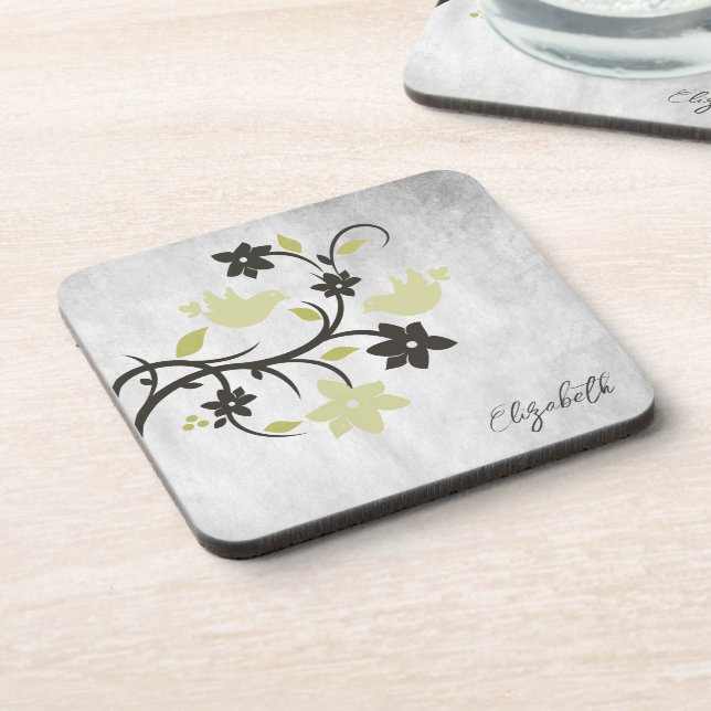 Yellow Lovebirds Beverage Coaster (Left Side)