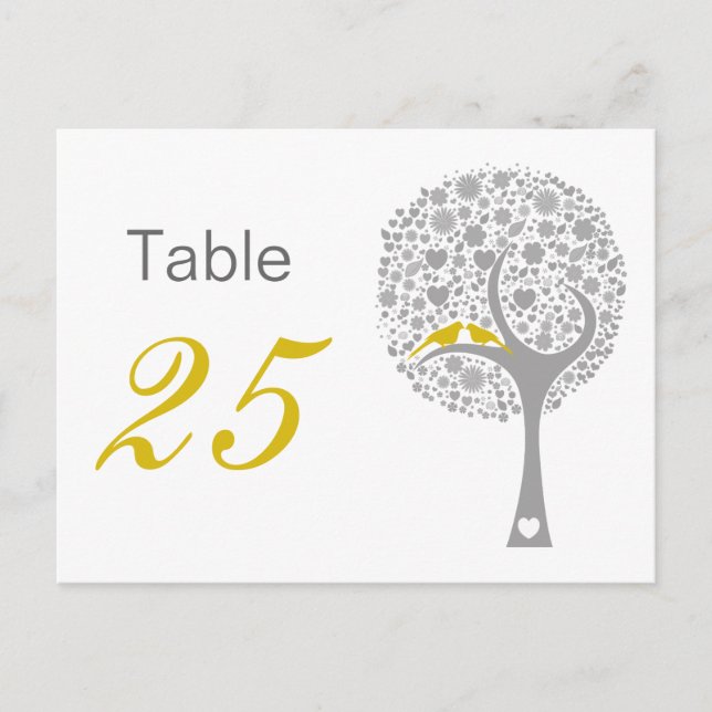 Yellow Lovebirds Whimsical Wedding table numbers Postcard (Front)