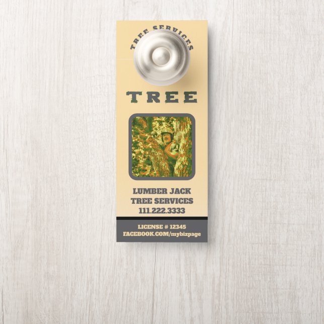 *~* Yellow Lumber Jack TREE  QR Tree Services Door Door Hanger (On Knob)