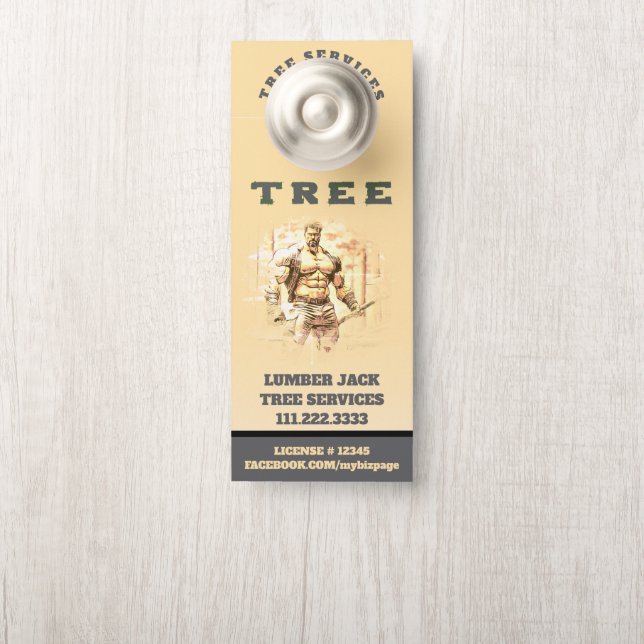 *~*  Yellow Lumber Jack TREE Tree Services QR Door Door Hanger (On Knob)