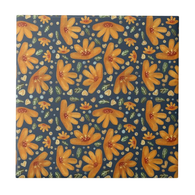 Yellow Luxe Florals Ceramic Tile (Front)
