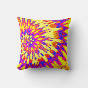 Yellow, Magenta and Orange Spiral Tie Dye Pillow