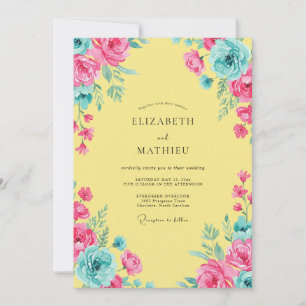 Yellow Magenta Watercolor Wedding Invitation