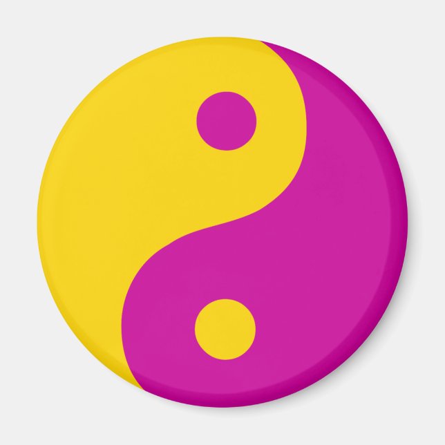 Yellow & Magenta Yin Yang Taoist Symbol Magnet (Front)