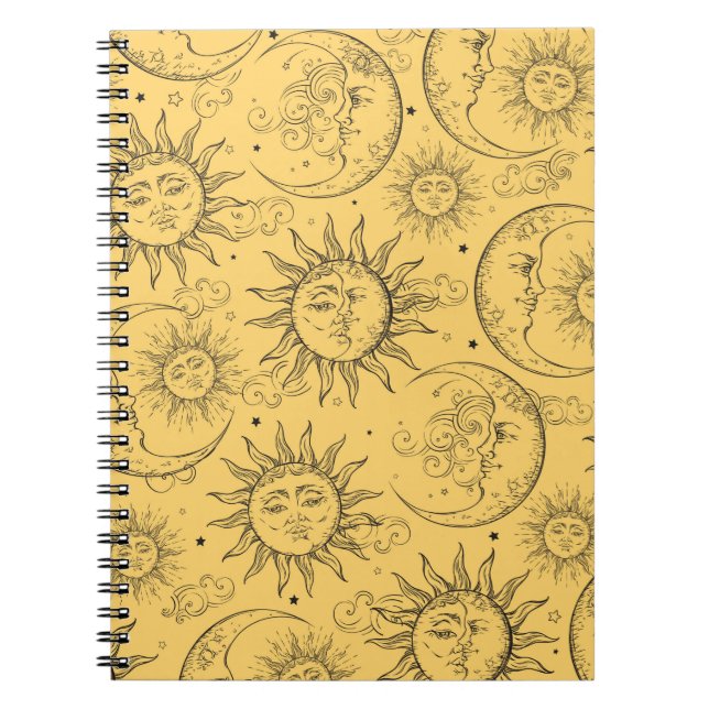 Yellow Magic Vintage Celestial Sun Moon Stars Notebook (Front)