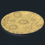 Yellow Magic Vintage Celestial Sun Moon Stars Paper Plate<br><div class="desc">Customise with text if desired</div>