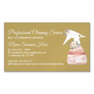 Yellow Maid Spray Flower Glamour Cleaning Magnetic Business Card