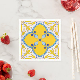 Yellow Majolica Tile Pattern Bridal Shower Napkin