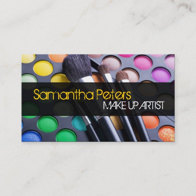 Yellow Make Up Artist Palette Brush Business Card (Front)