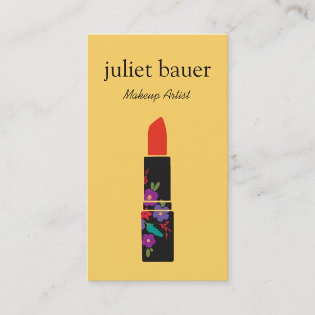 Yellow Makeup Artist Floral Lipstick Logo Beauty Business Card (Front)
