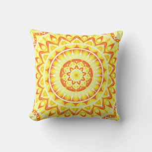 Yellow Mandala Bright Boho Sunshine Decorative Cushion