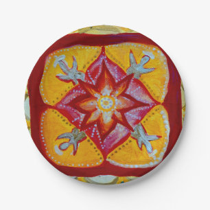 Yellow Mandala Custom Paper Plates 7 in
