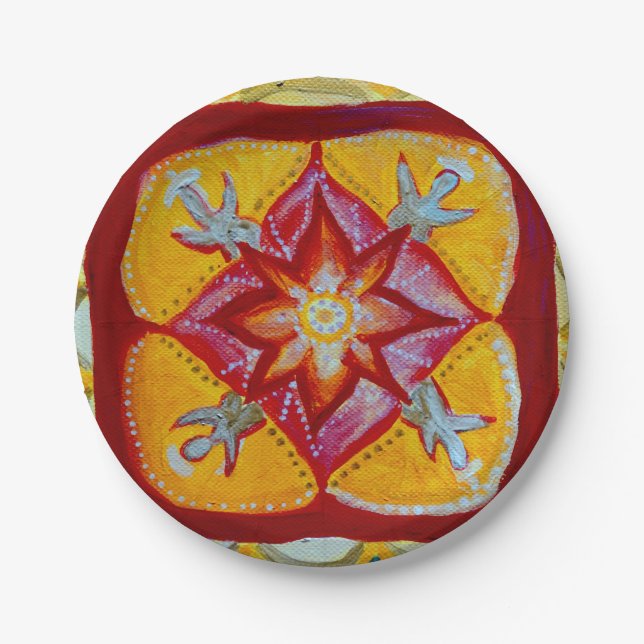 Yellow Mandala Custom Paper Plates 7 in (Front)