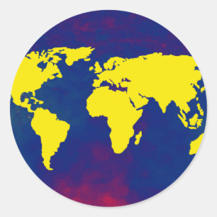 yellow map of the world classic round sticker