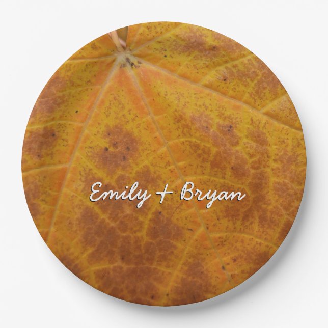 Yellow Maple Leaf Autumn Abstract Nature Paper Plate (Front)