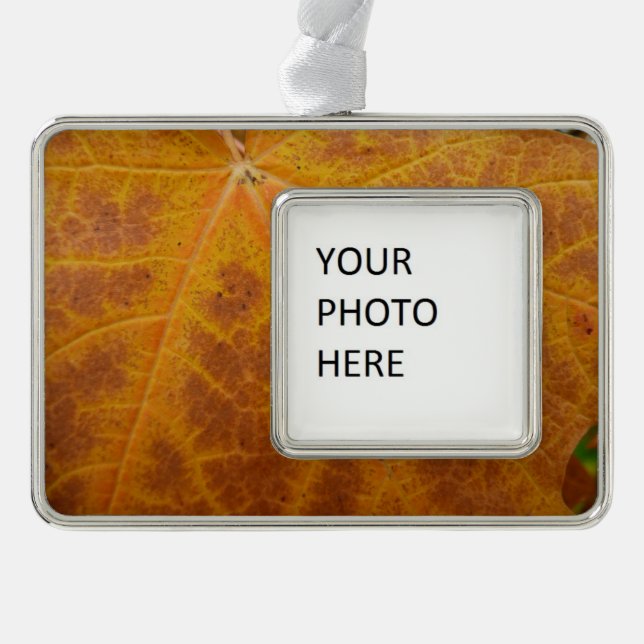 Yellow Maple Leaf Autumn Abstract Nature Silver Plated Framed Ornament (Front)