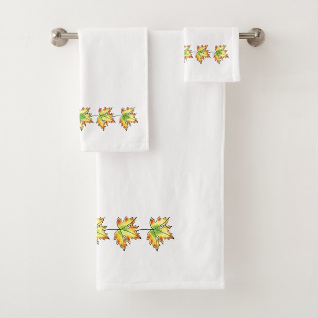 Yellow Maple Leaf, botanical design  Bath Towel Set (Insitu)