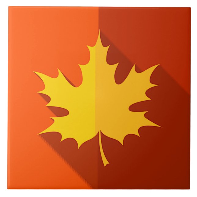 Yellow Maple Leaf on Orange Ceramic Tile (Front)