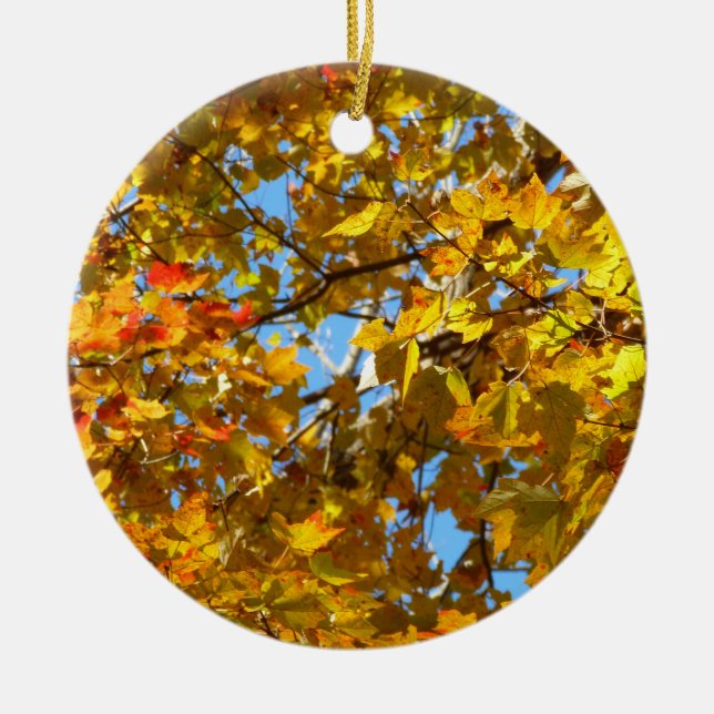 Yellow Maple Leaves and Blue Sky Ceramic Ornament (Front)
