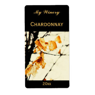 yellow maple leaves wine bottle label