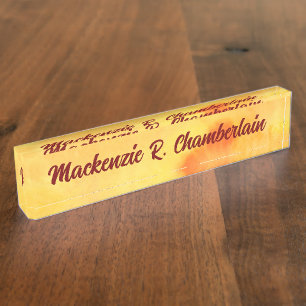 Yellow Marble Abstract with Name in Script Nameplate