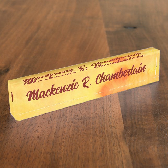 Yellow Marble Abstract with Name in Script Nameplate (Side)