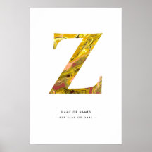 Yellow Marble Letter Z Initial Personalised Art