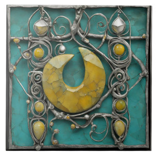 Yellow Marble Metal Art Sculptured  Ceramic Tile