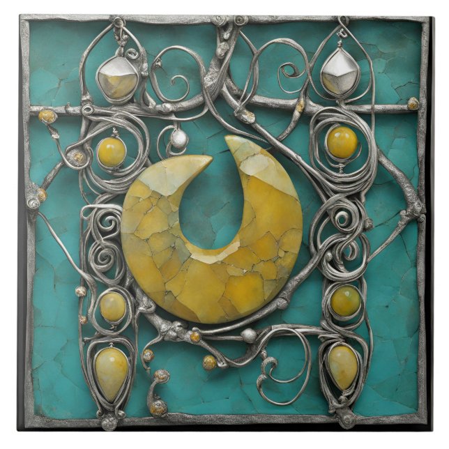 Yellow Marble Metal Art Sculptured  Ceramic Tile (Front)