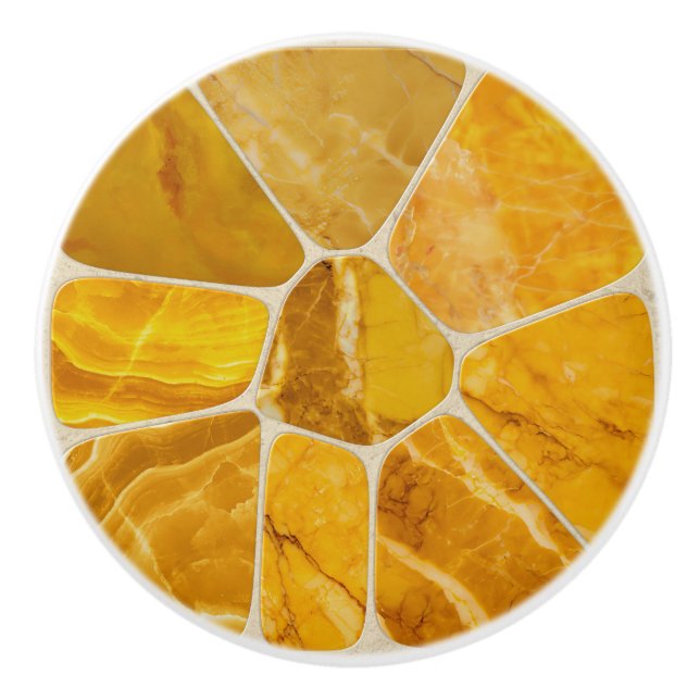 Yellow Marble Mosaic Flower abstract art Ceramic Knob (Front)