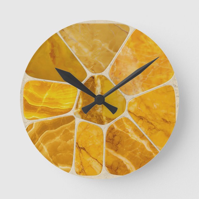 Yellow Marble Mosaic Flower abstract art Round Clock (Front)