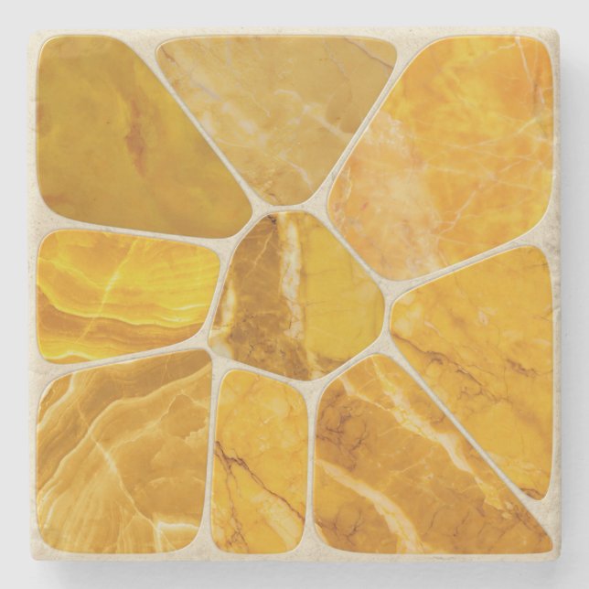Yellow Marble Mosaic Flower abstract art Stone Coaster (Front)