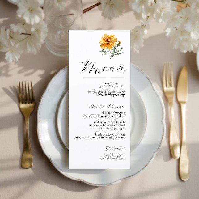 Yellow Marigold Elegant Floral Fall Wedding  Menu (Creator Uploaded)