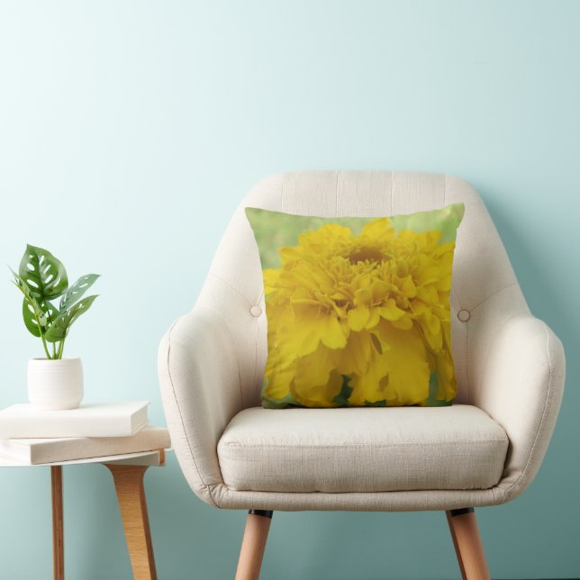 Yellow Marigold - Floral Throw Pillow (Chair)