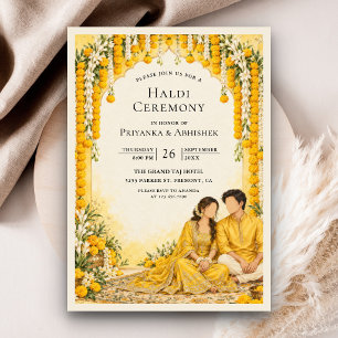 Yellow Marigold Flowers Arch Haldi Ceremony Invitation