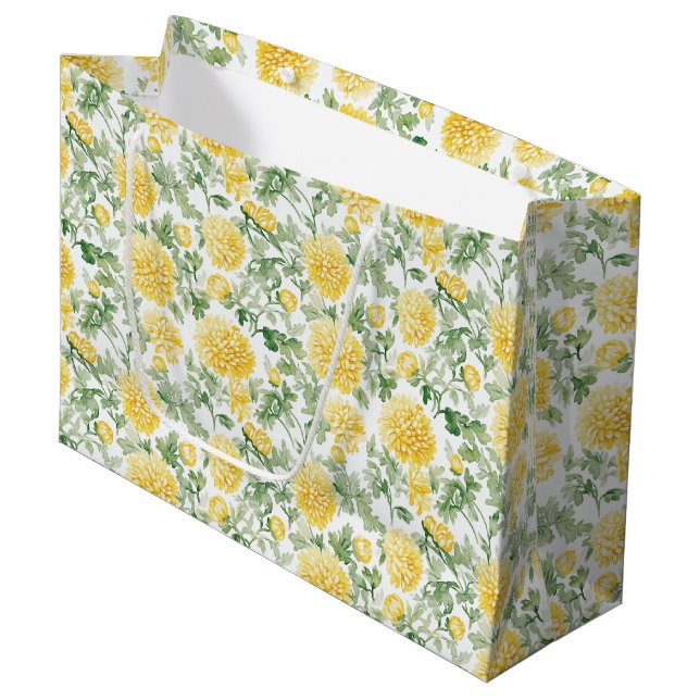 Yellow Marigold Flowers Bridal Shower Large Gift Bag (Front Angled)