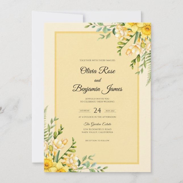 Yellow Marigold Leaf Wedding Invitation (Front)