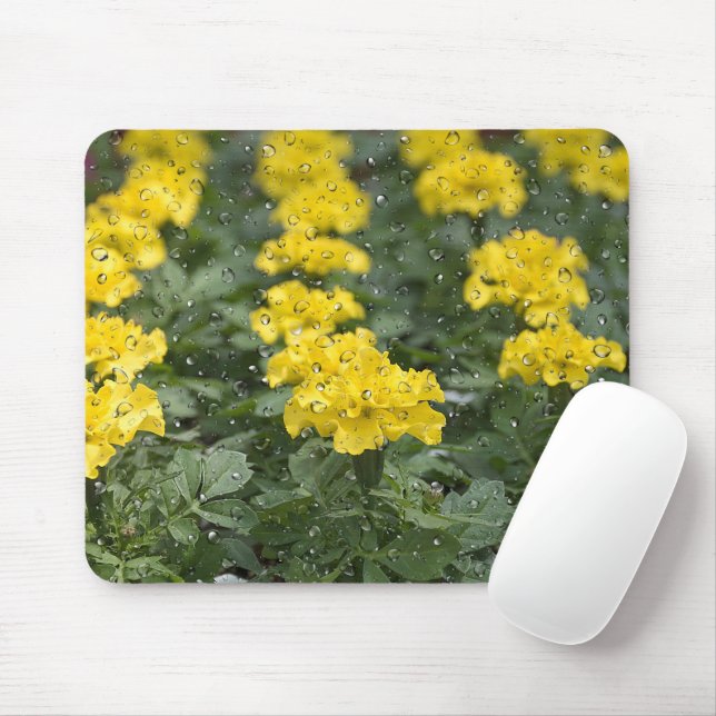 Yellow Marigold With Raindrops Mouse Pad (With Mouse)