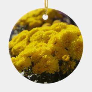 Yellow marigolds bask in sunlight ceramic tree decoration