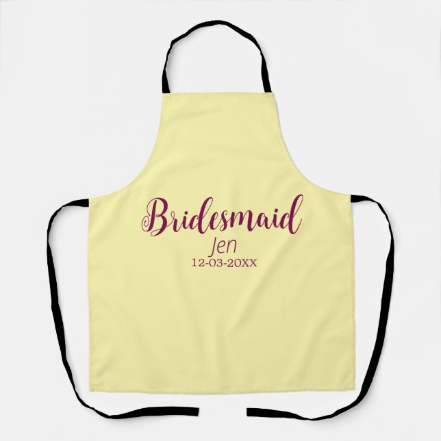 Yellow maroon bridesmaid name date stylish bride t apron (Front)