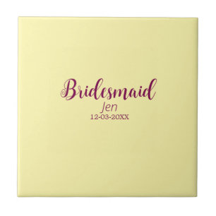 Yellow maroon bridesmaid name date stylish bride t ceramic tile