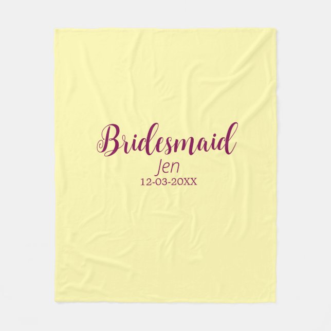 Yellow maroon bridesmaid name date stylish bride t fleece blanket (Front)