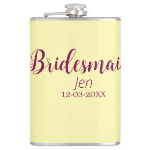 Yellow maroon bridesmaid name date stylish bride t hip flask