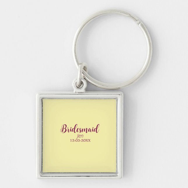 Yellow maroon bridesmaid name date stylish bride t key ring (Front)